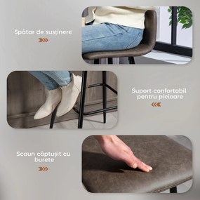 HOMCOM Set 2 Scaune de Bar cu Spătar și Suport pentru Picioare din PU și Oțel Maro | Aosom Romania