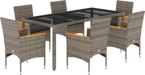 vidaXL Set mobilier de grădină cu perne 7 piese gri poliratan & sticlă