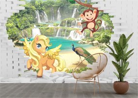 Tapet Premium Canvas - 3d unicorn si maimuta