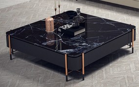 Masă lemn masiv Cafea Calista Negru-Rose Gold L 120 x A 120 x H 35 cm - Marmura naturala