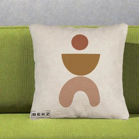 Perna Decorativa Geometric Boho Disc si Arc, 40x40 cm, Bej Canapea, Husa Detasabila, Perna Inclusa, BEKZ®