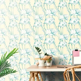 Tapet maci înfloritori în design galben-verde