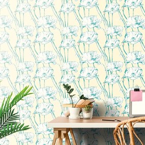 Tapet maci înfloritori în design galben-verde