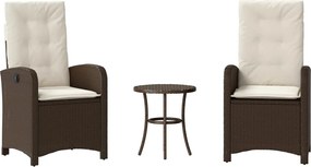 vidaXL Set bistro cu perne, 3 piese, maro, poliratan