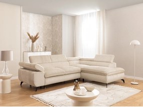 Colțar bej cu tapițerie din catifea reiată (cu colț pe partea dreaptă/în formă de ”L”) Marbeya – Ropez