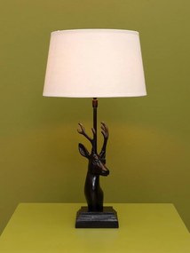 Lampă de masă din bumbac și in bej, cu structură din aluminiu negru în formă de cap de cerb, finisaj vintage, 55×30 cm, „Ardenne"