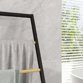 HOMCOM Raft Baie cu 4 Niveluri din Bambus, Suport Prosoape de Dodea Autoportant, 40,5x28x98 cm, Negru | Aosom Romania