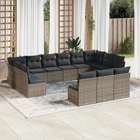 3218390 vidaXL Set mobilier de grădină cu perne, 13 piese, gri, poliratan