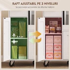 HOMCOM Dulap pentru cuptorul cu microunde din lemn, cu sertar, 2 dulapuri, raft deschis și blat ajustabil, 80x40x88.7 cm, alb | Aosom Romania