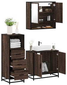 vidaXL Set mobilier de baie, 3 piese, stejar maro, lemn prelucrat