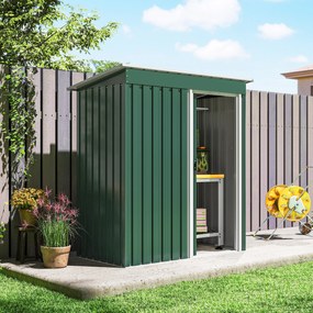 Outsunny Magazie de Grădină pentru Scule din Oțel Galvanizat cu Acoperiș Înclinat și Ușă Culisantă, 163x89x182 cm, Verde | Aosom Romania