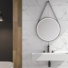 Oglinda cu iluminare LED si dezaburie Fluminia Mona 60 cm rama din piele