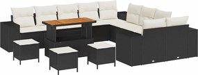 vidaXL Set de canapele pentru grădină 14 pcs Negru și Crem poliratan