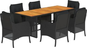 vidaXL Set mobilier de grădină cu perne, 7 piese, negru, poliratan
