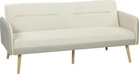 HOMCOM Canapea Extensibilă 3 Locuri Convertibilă cu Cotiere din PU, Colțar Reclinabil Clic Clac în Catifea cu Picioare Metalice și Cadru din Lemn, pentru Living sau Dormitor, 185x84x83 cm, Bej | Aosom Romania