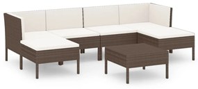 Set mobilier de gradina cu perne, 7 piese, maro, poliratan 2x colt + 2x mijloc + 2x suport pentru picioare + masa, 1