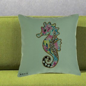 Perna Decorativa Calut de Mare Glitter Tropical, 40x40 cm, Verde, Husa Detasabila, Perna Inclusa, BEKZ®