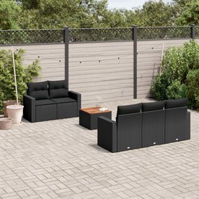 3224004 vidaXL Set mobilier de grădină cu perne, 6 piese, negru, poliratan