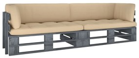 3066628 vidaXL Canapea din paleți cu 2 locuri, cu perne, gri, lemn pin tratat