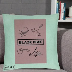 Perna Personalizata K-pop BLACKPINK Semnaturi Roz, 40x40 cm, Verde Menta, Husa Detasabila, Perna Inclusa, BEKZ®