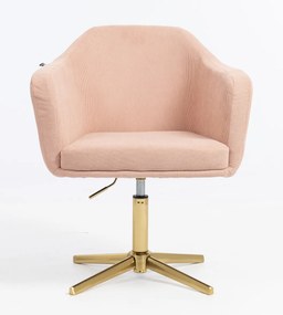 HR832CROSS Scaun Catifea Reiată Premium culoare Roz prăfuit Litchi cu Bază Aurie