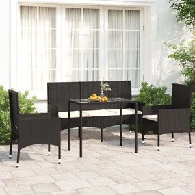 319504 vidaXL Set mobilier relaxare grădină 4 piese cu perne poliratan negru