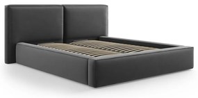 Pat matrimonial gri închis tapițat din catifea cu spațiu de depozitare cu somieră 180x200 cm Arendal – Cosmopolitan Design