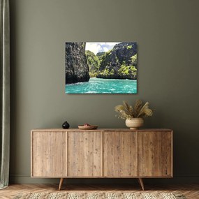 Tablou pe sticlă cu râu montan (70x50 cm)