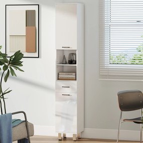 kleankin Mobilier pentru Baie cu 1 Sertar 3 Rafturi Ajustabile și 2 Dulapuri, 30x30x180 cm, Alb Lucios | Aosom Romania