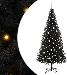 vidaXL Brad de Crăciun cu 300 LED cu suport Negru 240 cm PVC