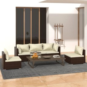 3102186 vidaXL Set mobilier de grădină cu perne, 5 piese, maro, poliratan