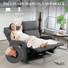 HOMCOM Canapea 2 Locuri Rabatabilă la 145° Tapițată în Chenille Gri | Aosom Romania
