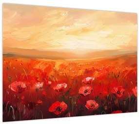 Tablou pe sticlă - Câmp de maci (70x50 cm)