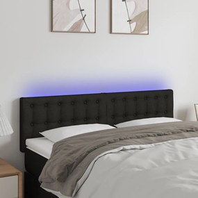 3122046 vidaXL Tăblie de pat cu LED, negru, 144x5x78/88 cm, textil