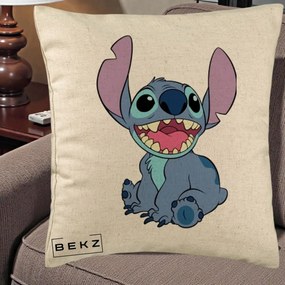 Perna Personalizata Stitch Zambitor, 40x40 cm, Bej, Husa Detasabila, Perna Inclusa, BEKZ®
