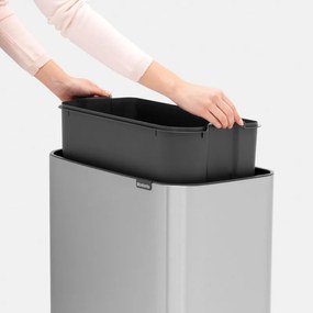 Cos pentru gunoi Brabantia Bo Touch 651115, 11+23 L, Inchidere usoara, Baza antiderapanta, Rezistent la amprente, Inox mat