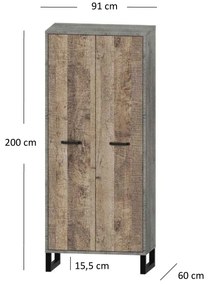 Dulap de haine Bennie (gri + Stejar nisipiu). 1052760