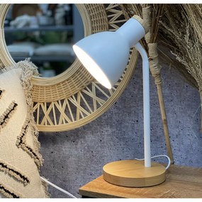 Lampă de masă din metal cu bază din lemn Solanoalb, 14 x 36 cm
