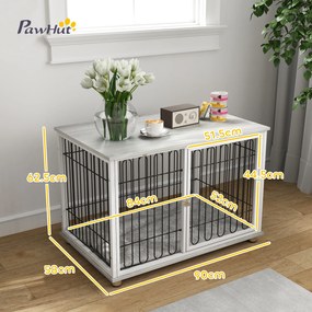 PawHut Cușcă pentru câini canisă pentru câini cu pernă picioare reglabile pentru câini medii până la 20 kg 90 x 58 x 62,5 cm gri | Aosom Romania