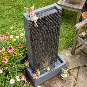 Outsunny Fântână 2 niveluri pentru grădină cu iluminare LED, pompă, aspect granit 37,5 x 22 x 80 cm | Aosom Romania