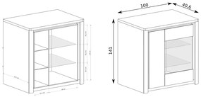 Vitrină Livia 05 (cu iluminat LED) (Stejar ribbeck + Alb lucios). 1057861