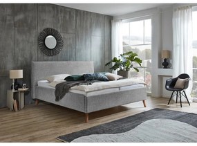 Pat matrimonial gri deschis tapițat cu spațiu de depozitare cu somieră 180x200 cm Riva – Meise Möbel