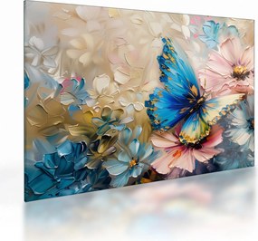 Tablou pe sticlă - Pictura de flori și fluturi (70x50 cm)