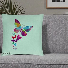 Perna Decorativa Fluturi Splash, 40x40 cm, Verde Menta, Husa Detasabila, Perna Inclusa, BEKZ®