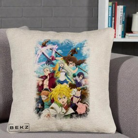 Perna Personalizata Nanatsu no Taizai Cele Sapte Pacate Mortale Anime, 40x40 cm, Bej Canapea, Husa Detasabila, Perna Inclusa, BEKZ®