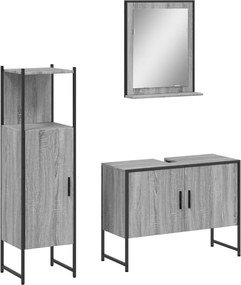 vidaXL Set dulapuri de baie, 3 piese, gri sonoma, lemn prelucrat