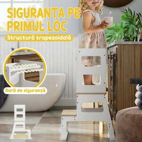 AIYAPLAY Turn de Învățare pentru Copii 3-6 Ani cu Tablă și Balustradă de Siguranță, 55x52,5x87,5 cm, Alb | Aosom Romania