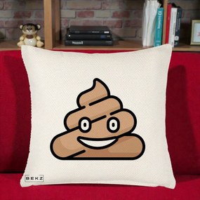 Perna Decorativa Emoji Poop Funny, 40x40 cm, Crem Reliefat, Husa Detasabila, Perna Inclusa, BEKZ®
