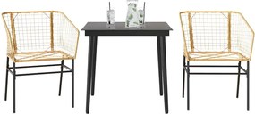 vidaXL Set de masă pentru grădină, 3 piese, gri, poliratan sticlă