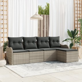 Set Canapea Grădină vidaXL cu Perne Gri Deschis Ratan Poliester 5 Piese